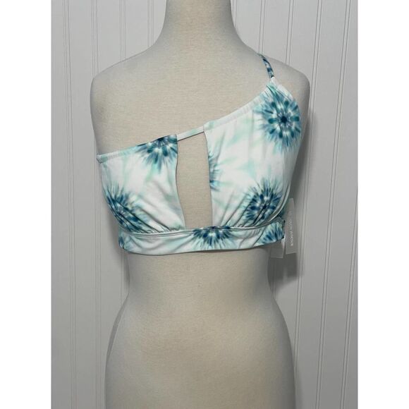 Devon Windsor‎ Iryna One Shoulder Bathing Suit Bikini Swim Top Blue White Medium - Picture 2 of 10